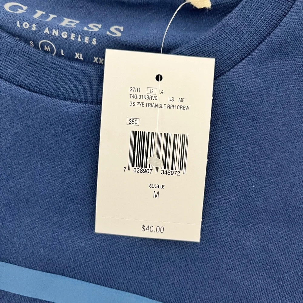 Guess Mens Size M T-Shirt SLK Blue Triangle Logo Crew‎ Neck Short Sleeve NWT - Picture 5 of 9